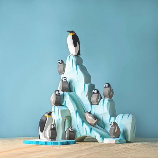 Wooden Toy Penguins with Ice Cliffs