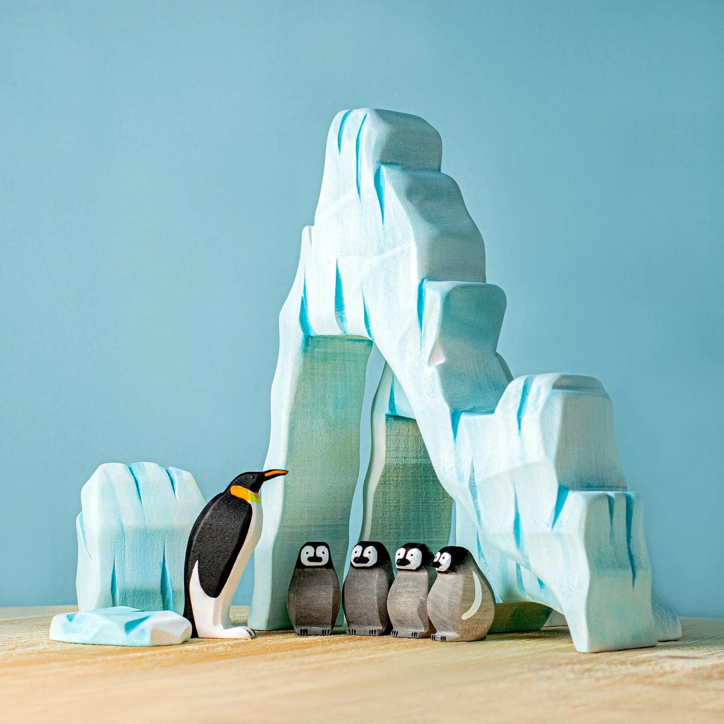 Wooden Toy Penguins with Ice Cliffs