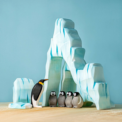 Wooden Toy Penguins with Ice Cliffs